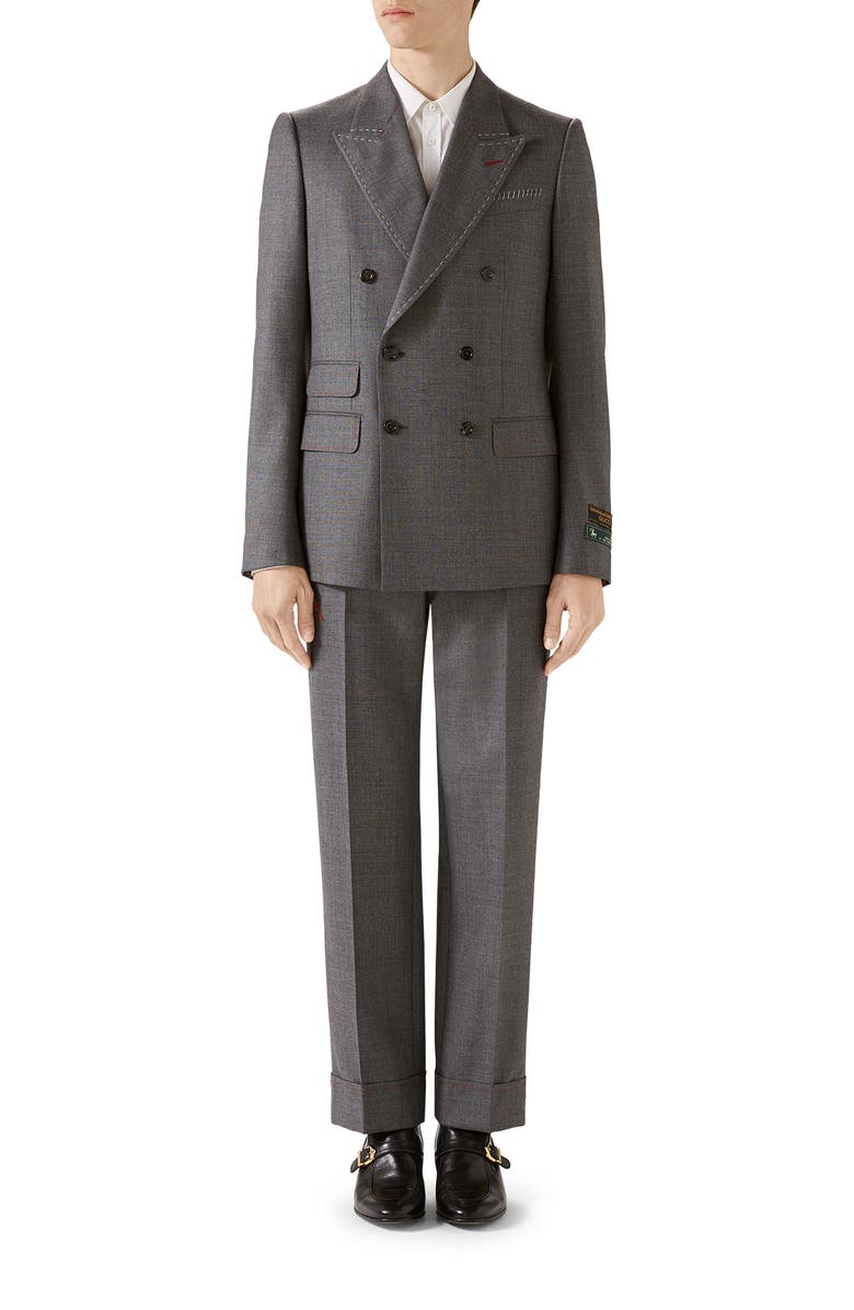 Gucci Stitch Detail Wool Sharkskin Dress Pants, Alternate, color, 
