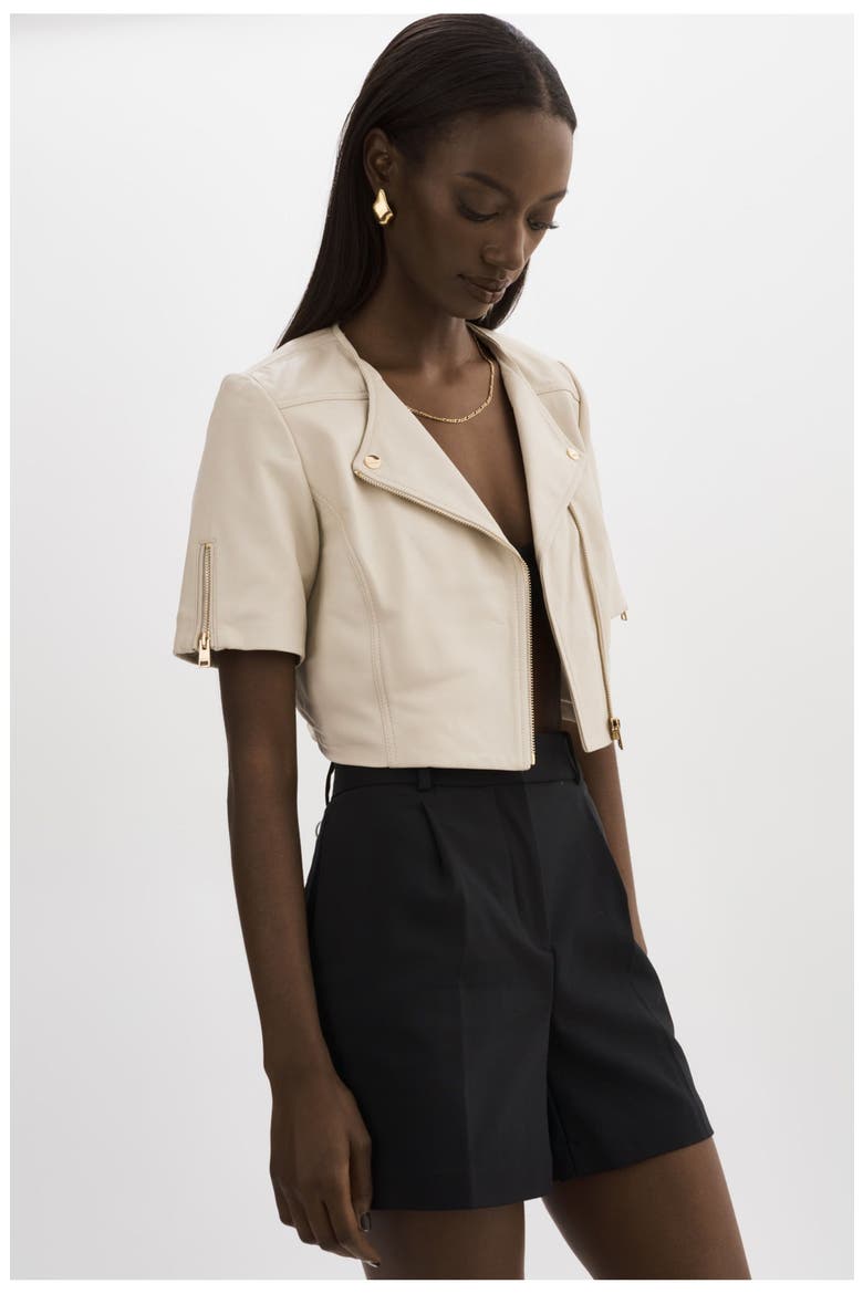 Kirsi Gold | Cropped Biker Jacket, Alternate, color, Bone
