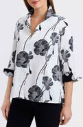 Foxcroft Agnes Poppy Print Three-Quarter Sleeve Popover Top