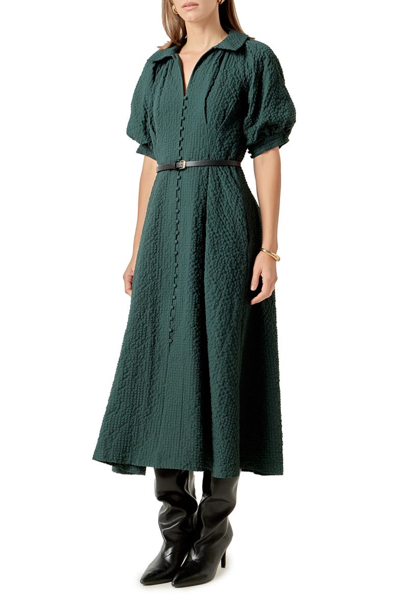 Button Front Maxi Dress, Alternate, color, DARK GREEN
