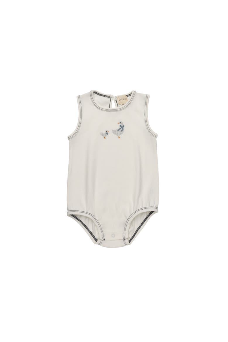 Cross Stitch Duckling Collection - Romper for Boys(Baby), Main, color, Ivory/Blue