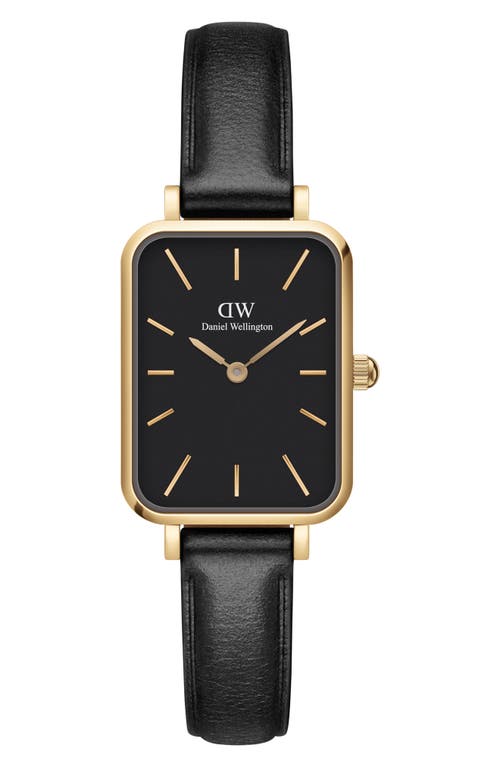 Daniel Wellington Quadro Pressed Sheffield Leather Strap Watch, 20mm x 26mm in Gold/Black 