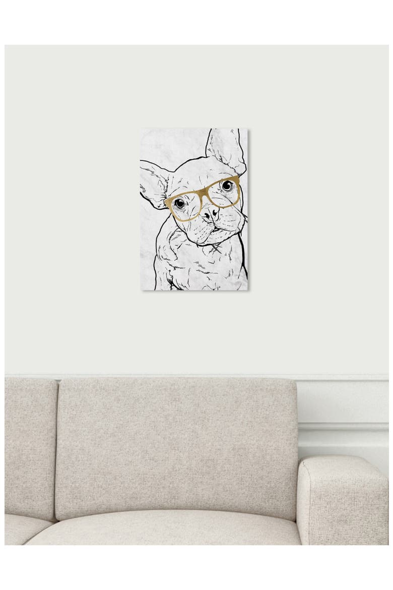 Frenchie with Gold Glasses Canvas Wall Art, Alternate, color, GREY WHITE