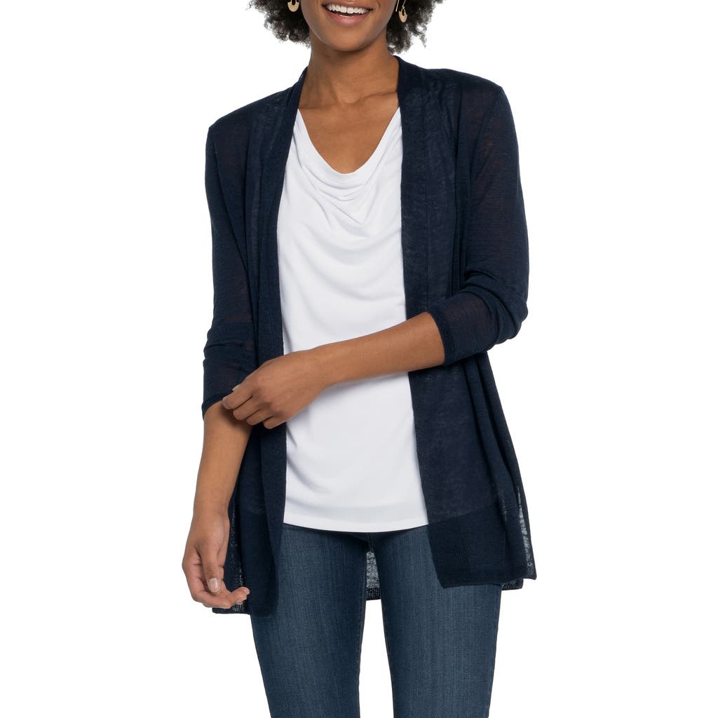 Nic + Zoe Open Front Linen Blend Long Cardigan In Dark Indigo