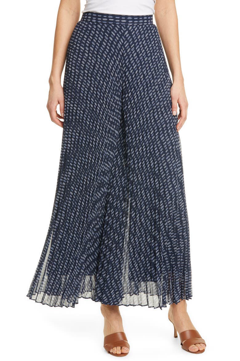 Jessyn Pleated Chiffon Pants, Main, color, NAVY MULTI SURFBOARD