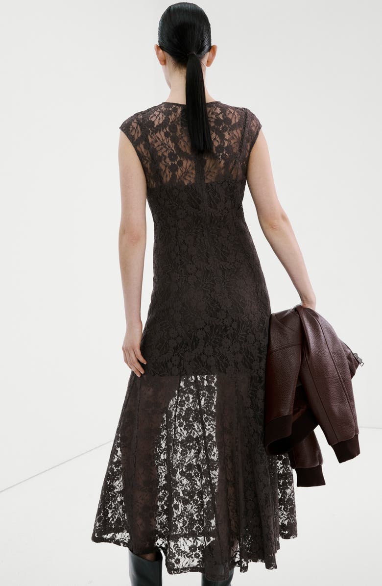 MANGO Avenue Lace Midi Dress, Alternate, color, Brown