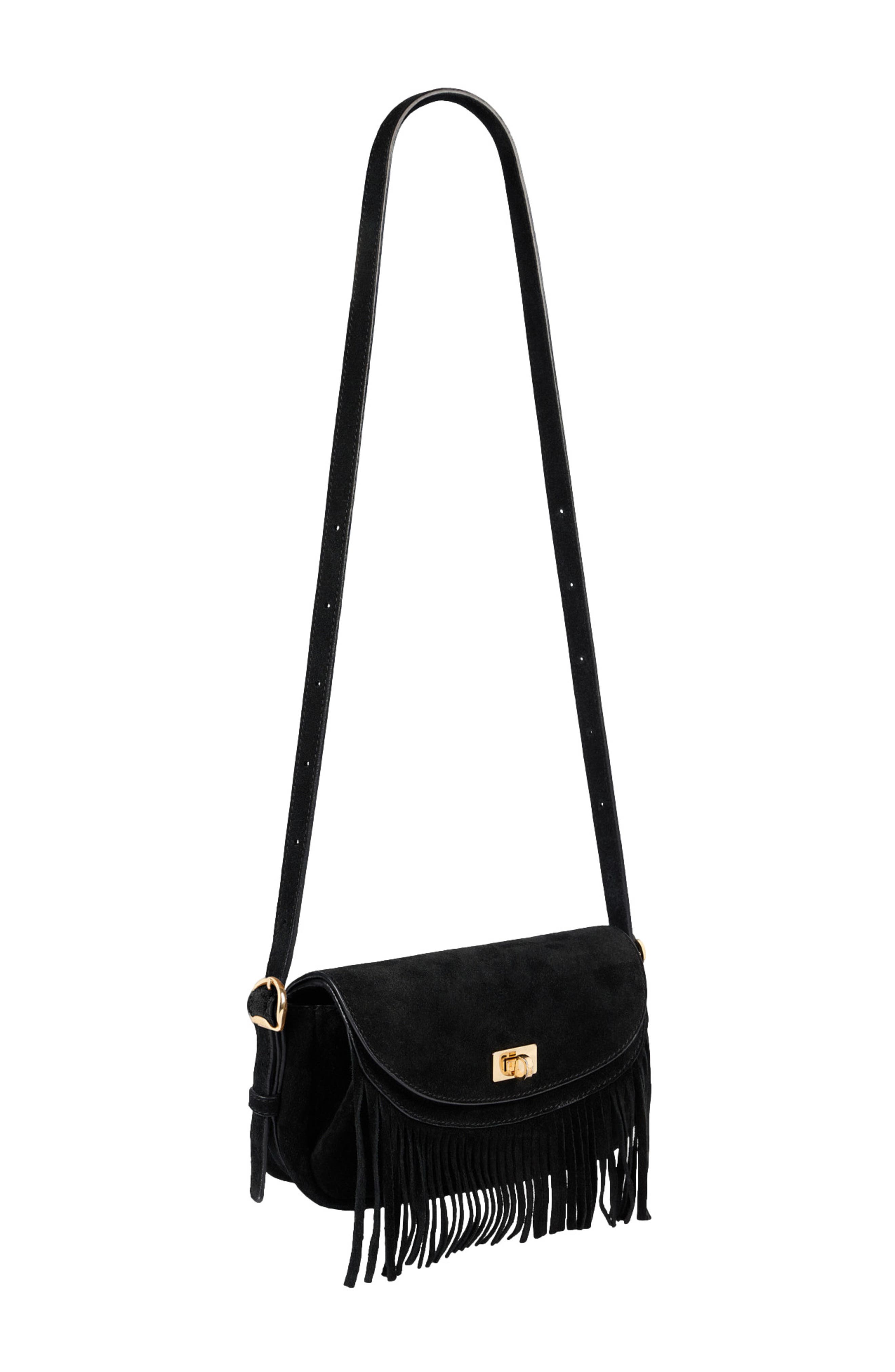 SANDRO Mini Mambo suede bag, Alternate, color, Black
