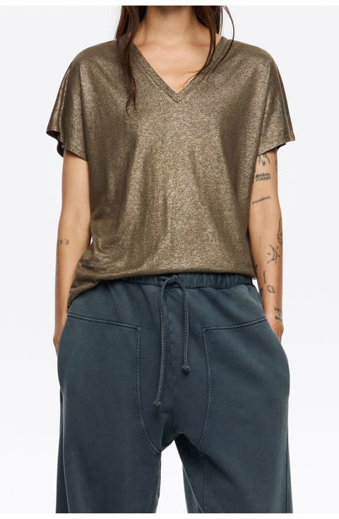 Lurex V-Neck T-Shirt