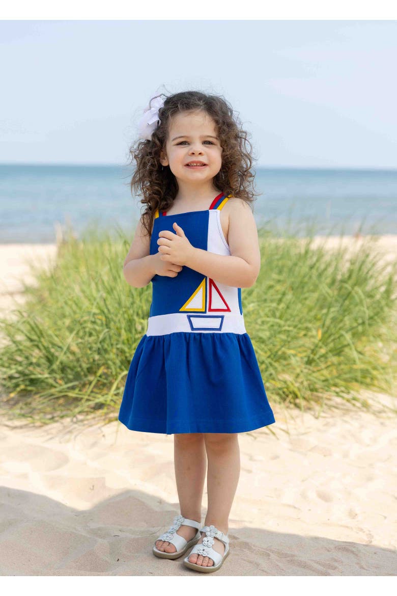 Pique Knit Dress With Sailboat, Alternate, color, Royal / White