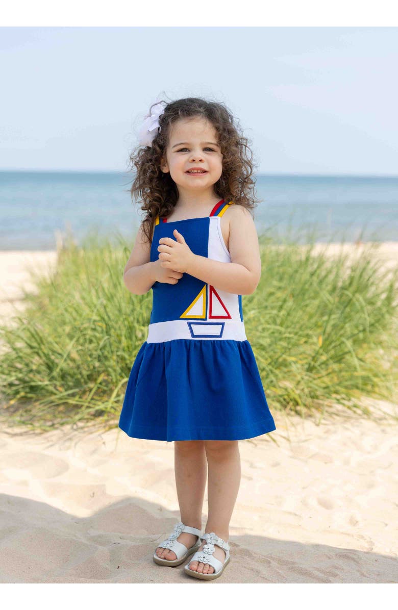 Florence Eiseman Pique Knit Dress With Sailboat, Alternate, color, Royal / White