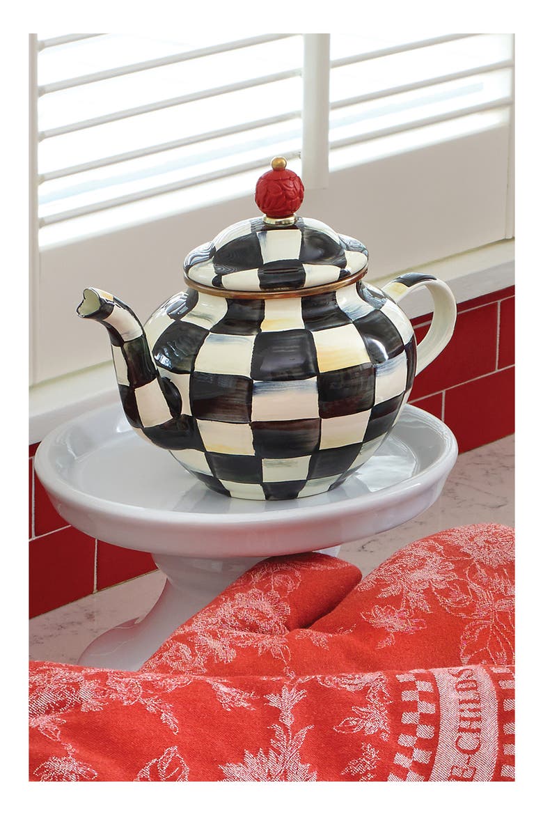 Courtly Check Enameled Steel 4-Cup Teapot, Alternate, color, BLACK/ WHITE