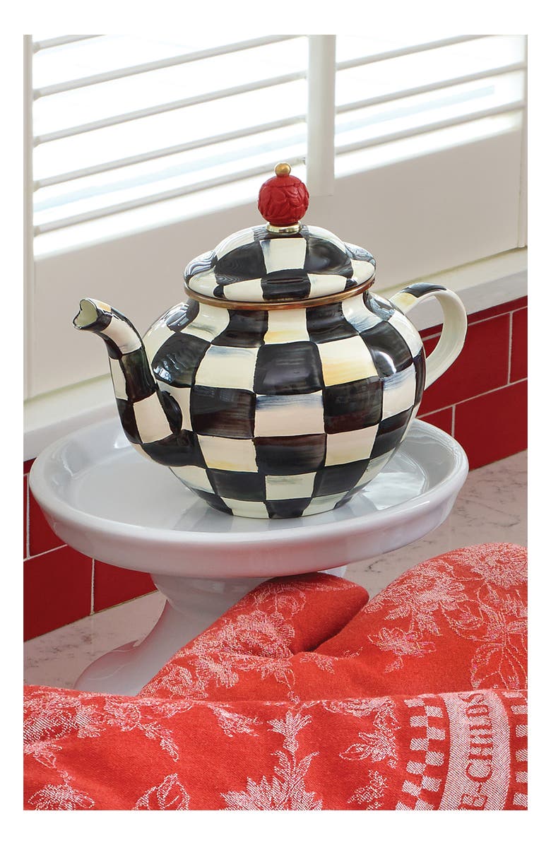 MACKENZIE CHILDS Courtly Check Enameled Steel 4-Cup Teapot, Alternate, color, Black/ White