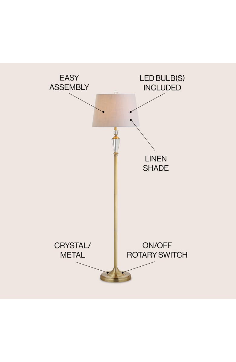 JONATHAN Y Harper Crystal / Metal LED Floor Lamp, Alternate, color, Brass Gold/Clear
