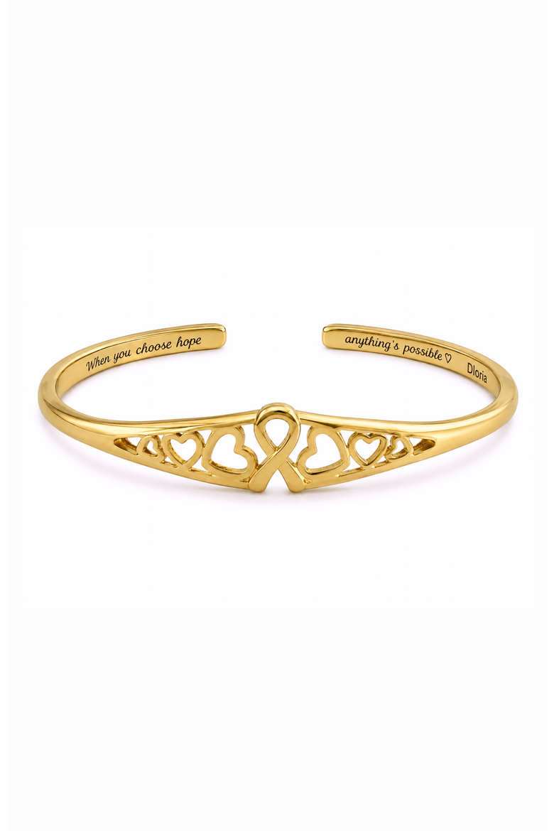 Choose Hope Cancer Awareness Heart Engraved Adjustable Cuff Bracelet, Main, color, Gold