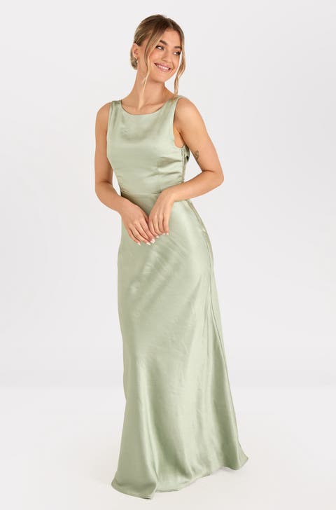 Cowl Back Satin Bridesmaid Dress