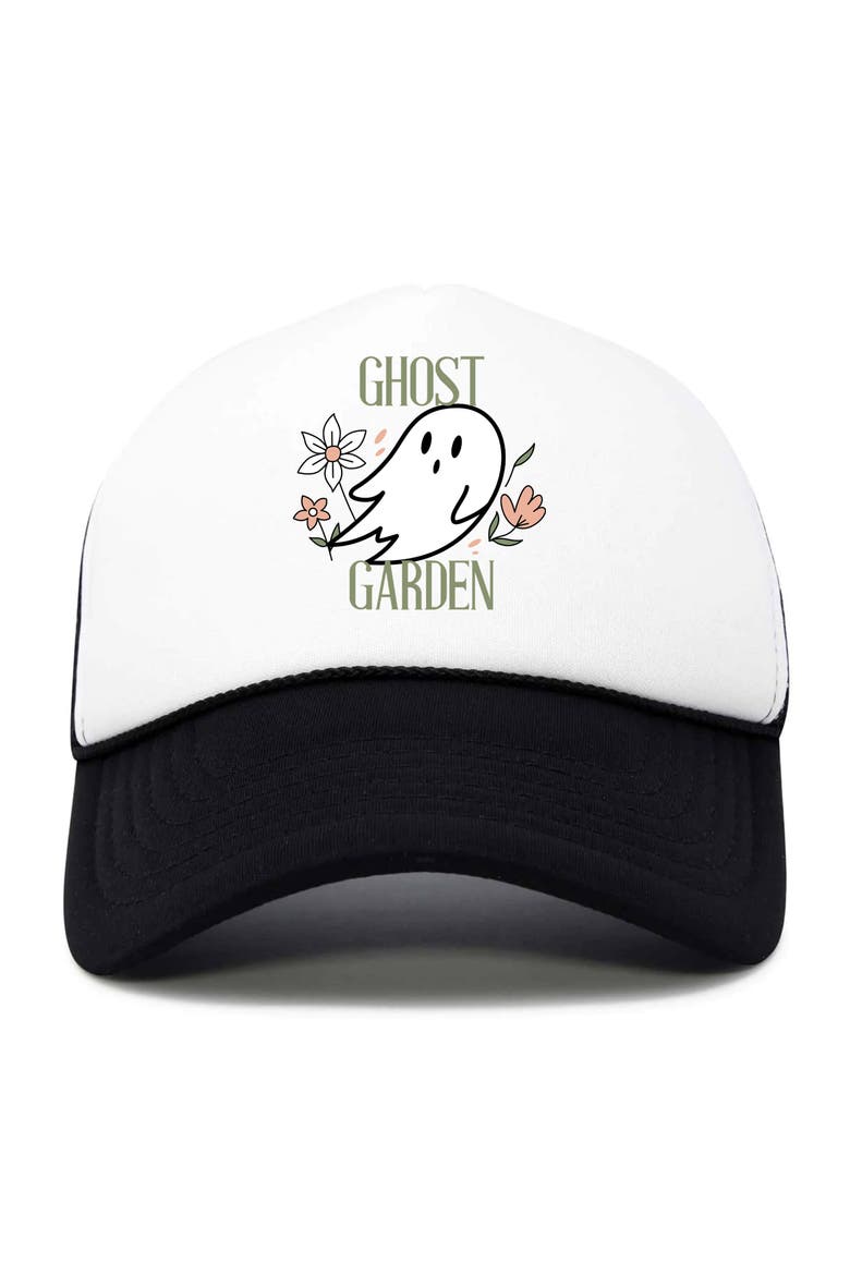 Ghost Garden Snapback Trucker Hat, Main, color, Black White