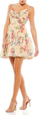Mac Duggal Feminine Floral Button Fit & Flare Dress
