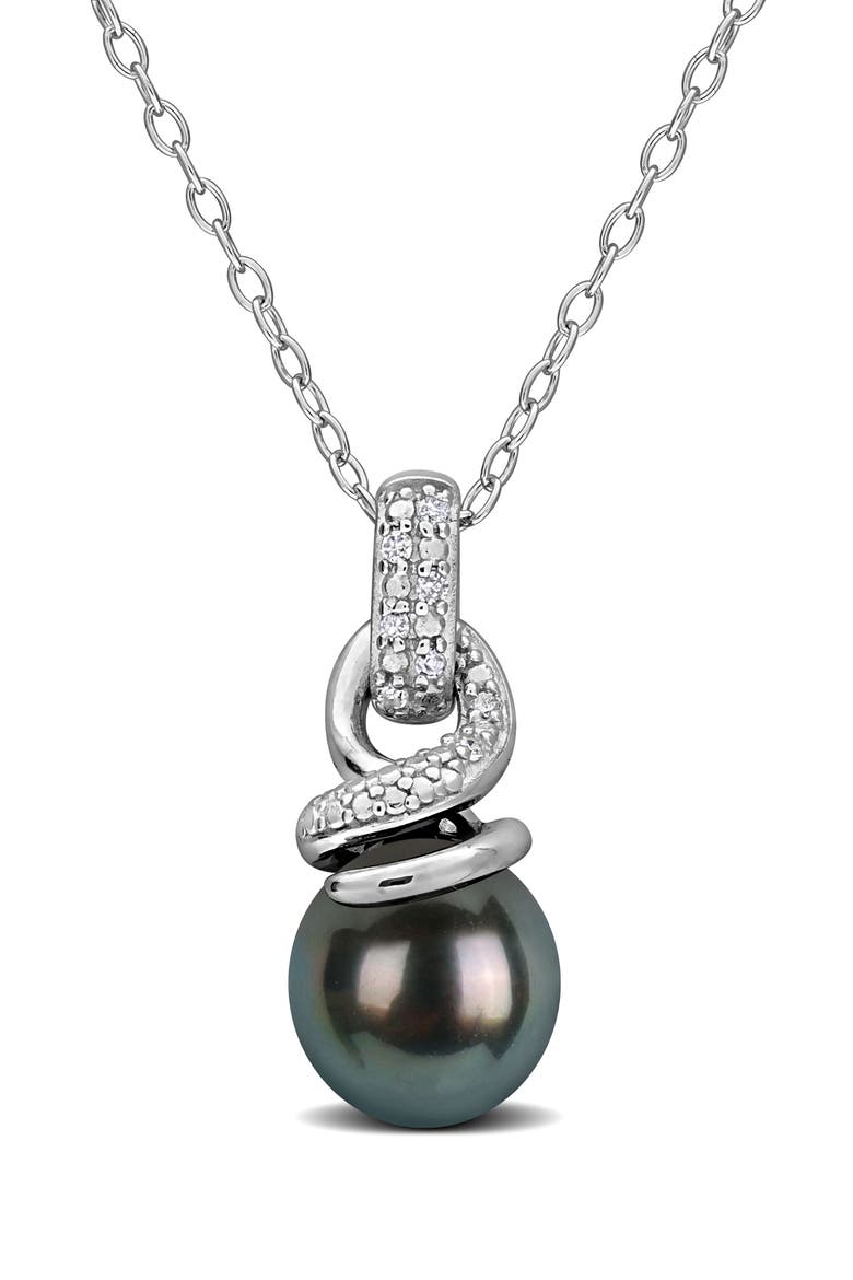 Cultured Tahitian Pearl Pendant Necklace, Main, color, BLACK