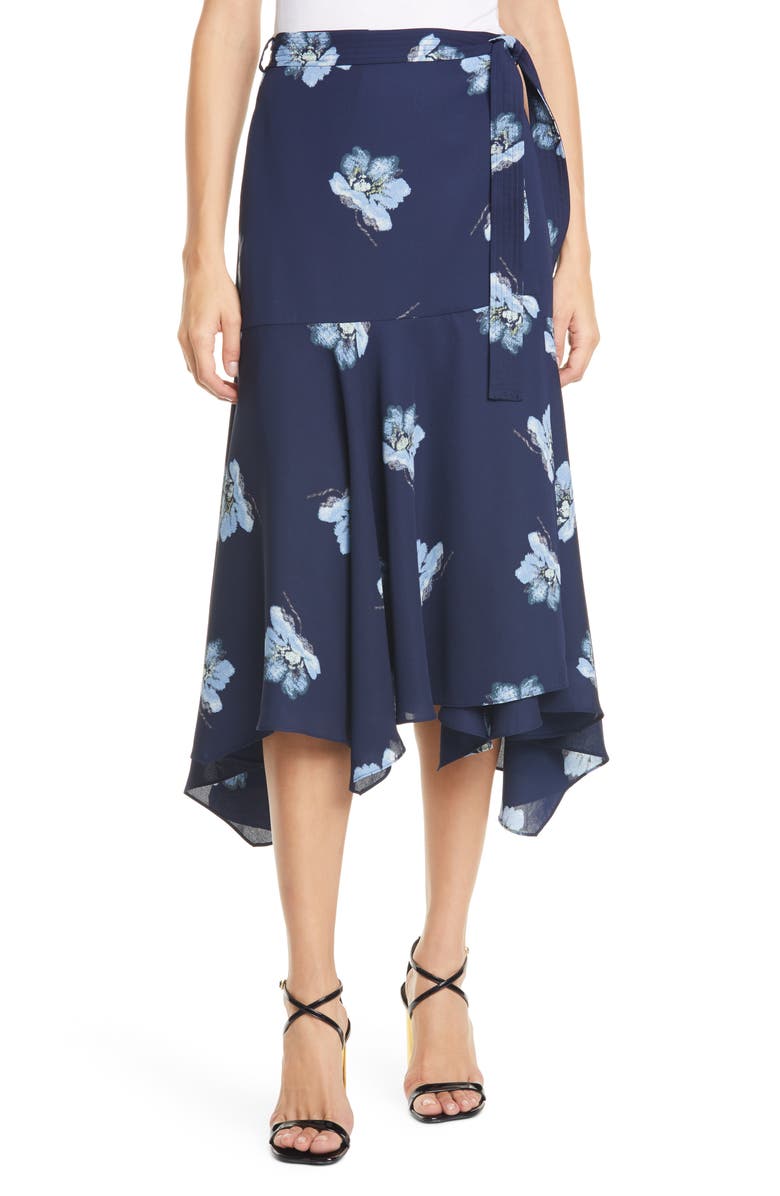 Club Monaco Floral Print Wrap Midi Skirt, Main, color, 