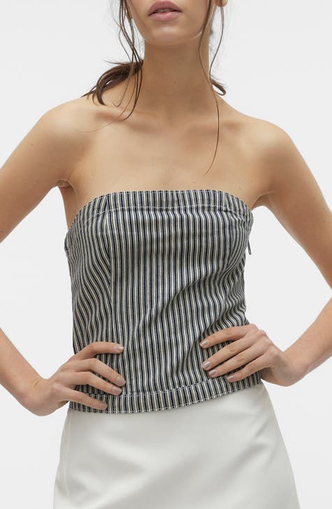 Ziva Stripe Strapless Denim Top