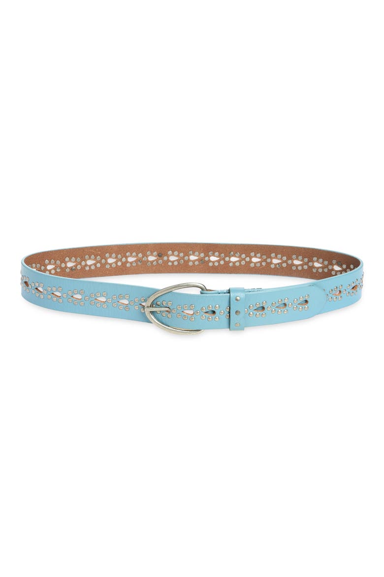 Preston Stud Leather Belt, Main, color, SEA SALT