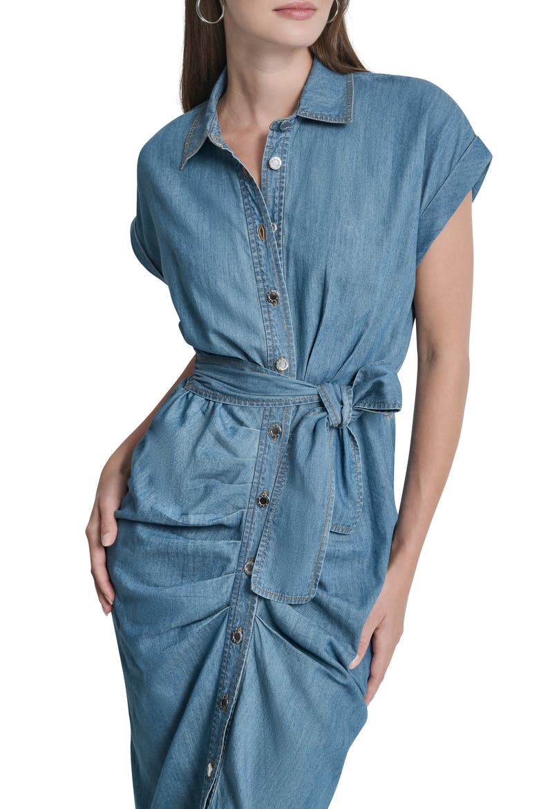 Ruched Belted Denim Shirtdress, Alternate, color, DOWNTOWN