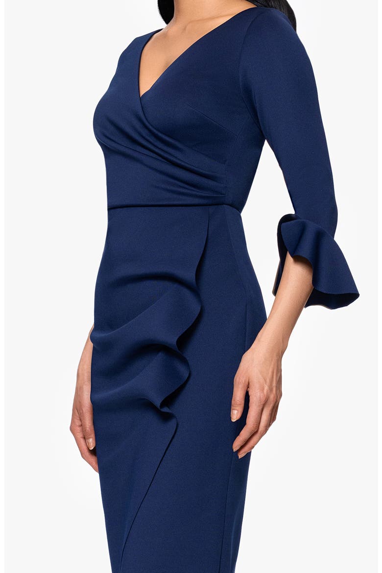 Ruffle Sleeve Scuba Crepe Cocktail Sheath Dress, Alternate, color, NAVY