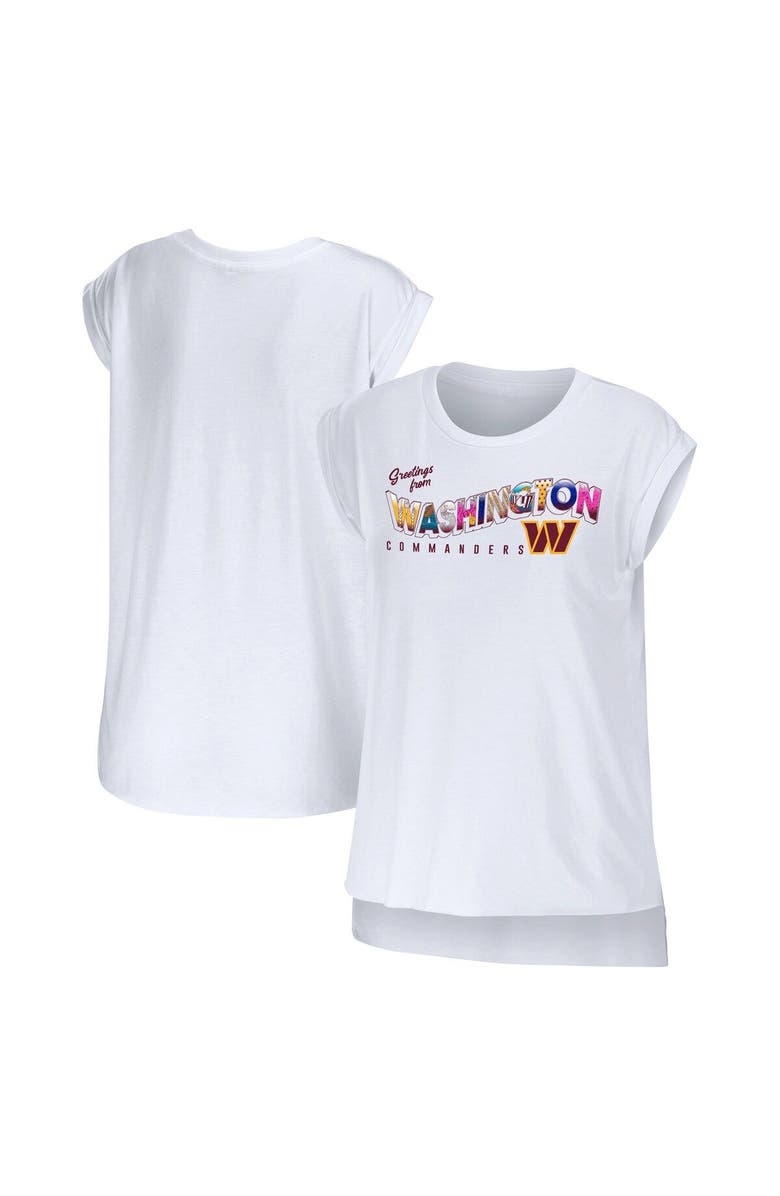 WEAR by Erin Andrews Women's WEAR by Erin Andrews White Washington Commanders Greetings From Muscle T-Shirt, Main, color, White