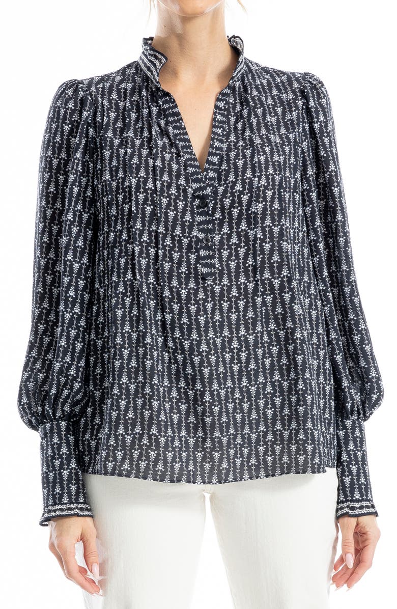 MAX STUDIO Ruffle V-Neck Long Sleeve Top, Main, color, 