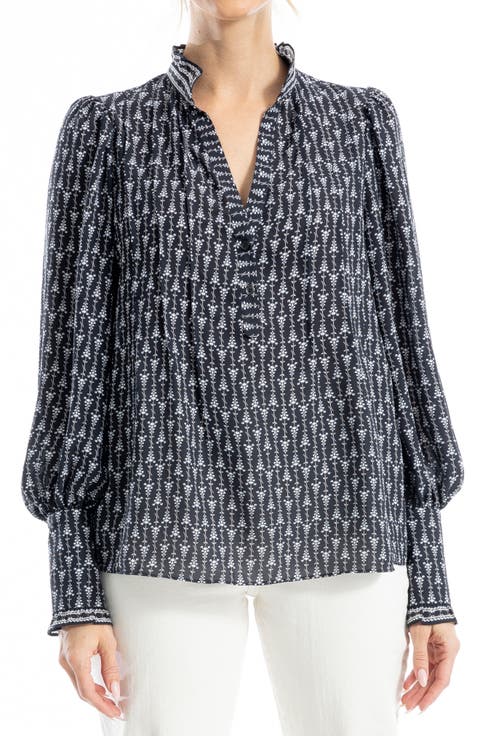 Ruffle V-Neck Long Sleeve Top