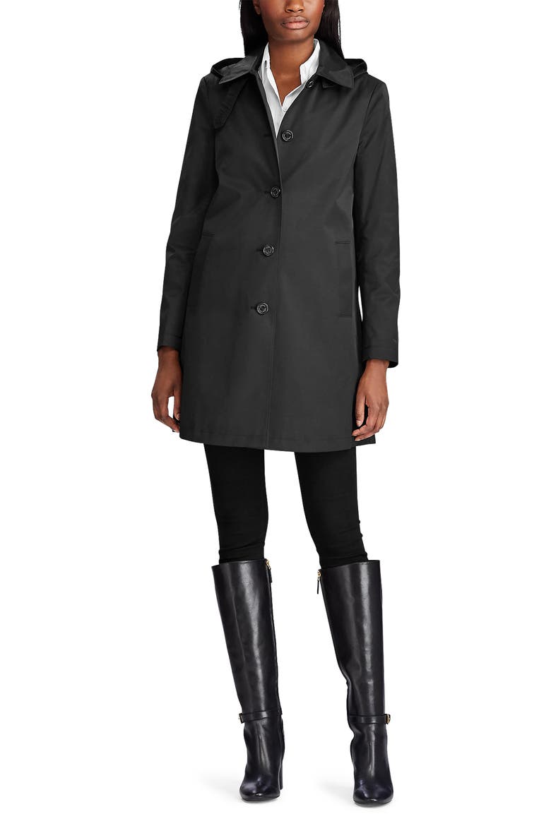 Balmacaan Hooded Raincoat, Alternate, color, BLACK