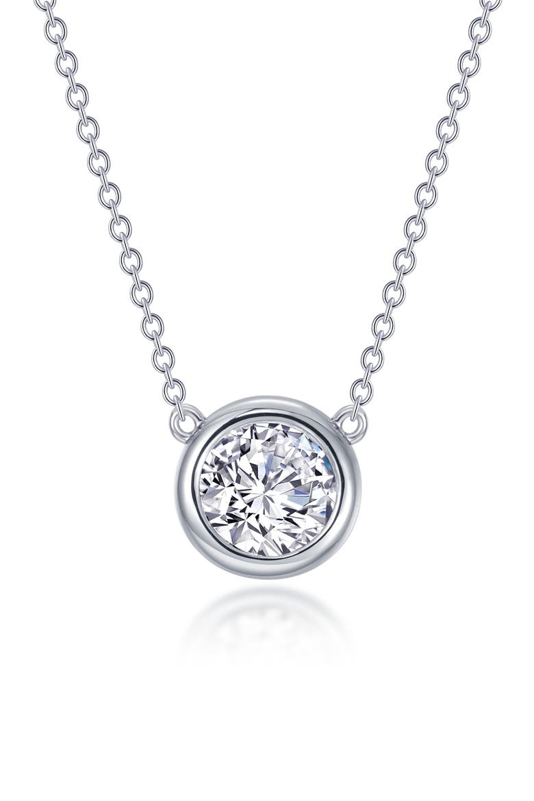 Simulated Diamond Solitaire Pendant Necklace, Main, color, WHITE