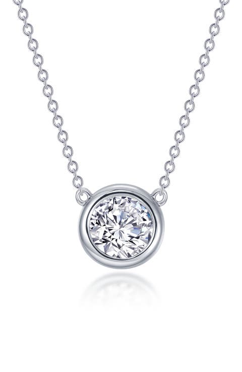 Simulated Diamond Solitaire Pendant Necklace