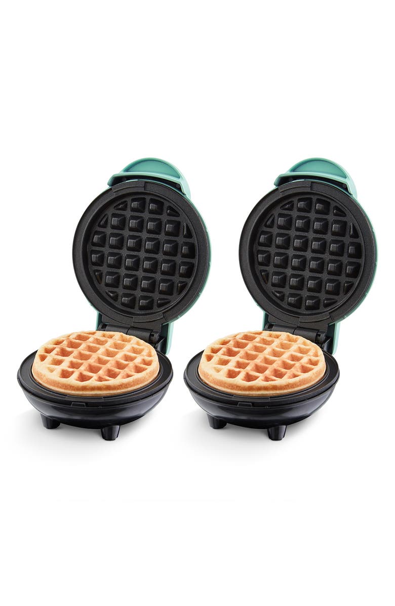 Dash 2-Pack Mini Waffle Makers, Alternate, color, Aqua