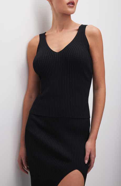 Good American Shine V-Neck Ribbed Crop Tank