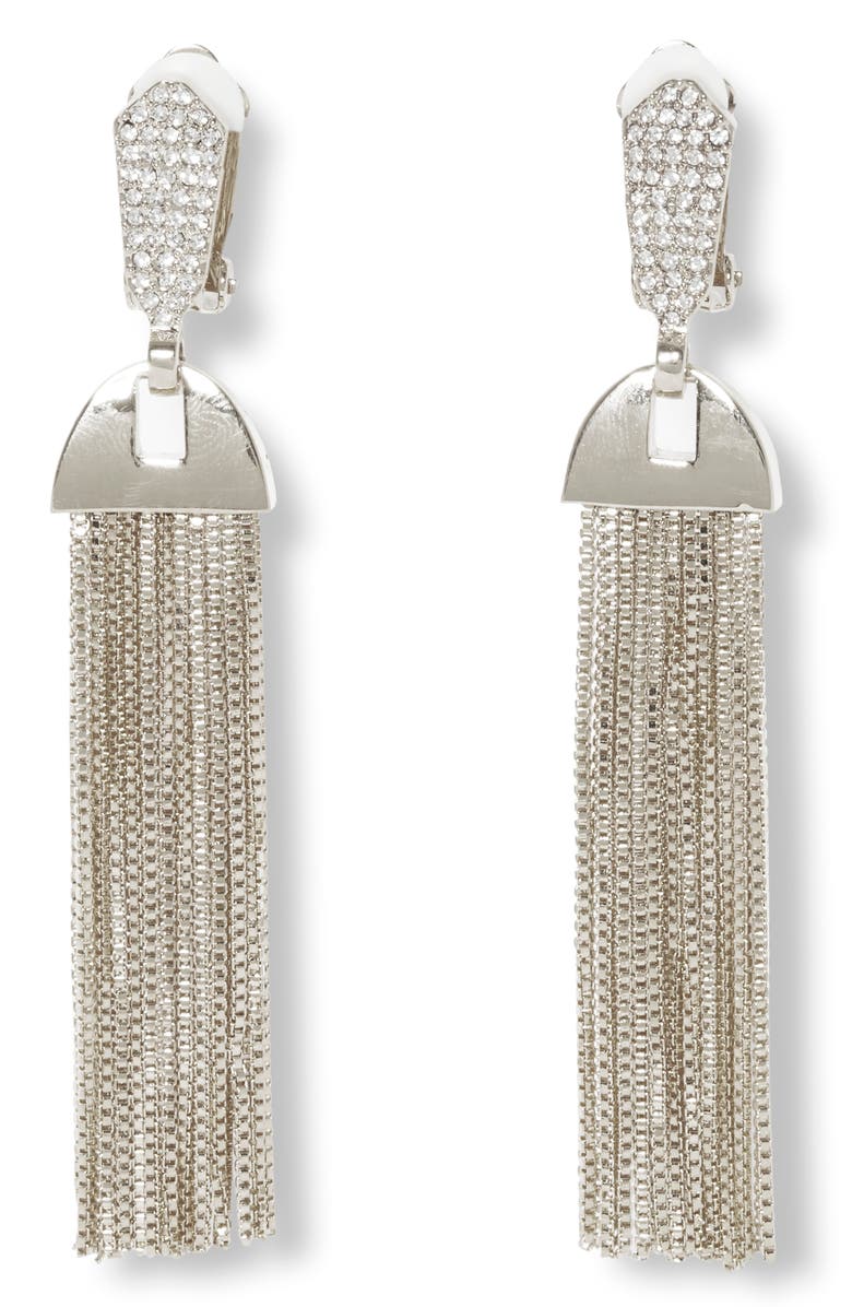 Vince Camuto Pavé & Chain Tassel Clip-On Drop Earrings, Main, color,