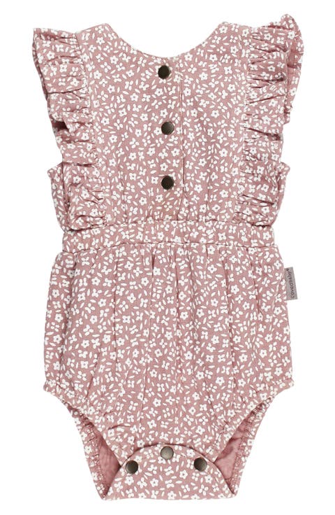 PURPLE HEART-PATTERNED HOODED ONE-PIECE IN SOFT JERSEY ORGANIC COTTON, NEWBORN