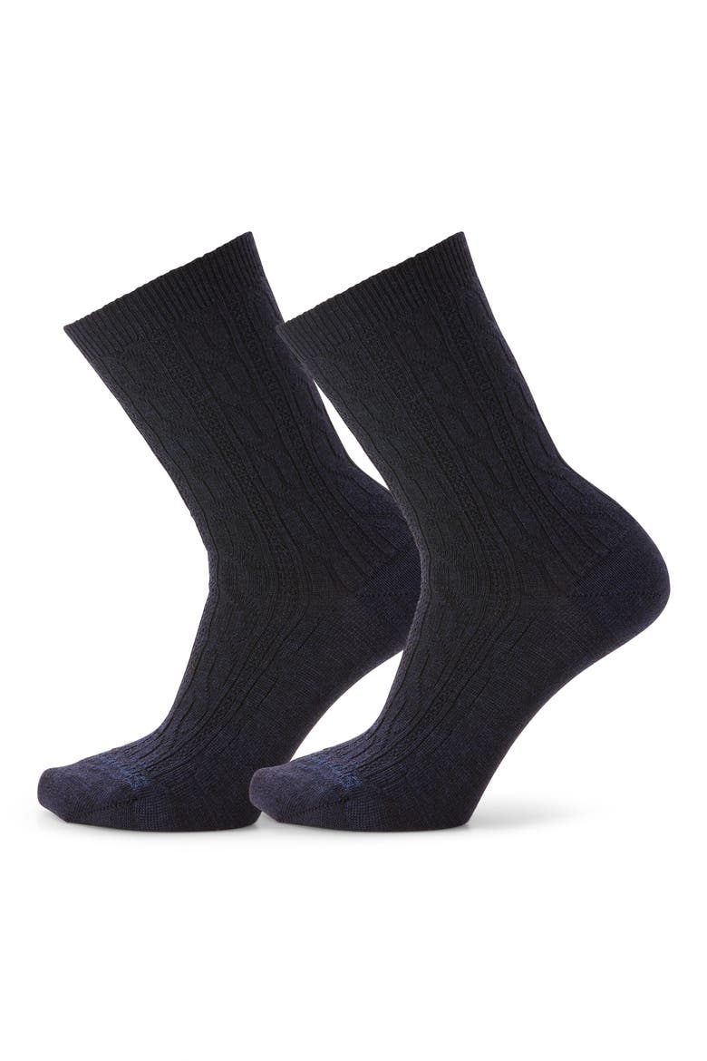 Everyday 2-Pack Wool Blend Cable Crew Socks, Main, color, DEEP NAVY HEATHER