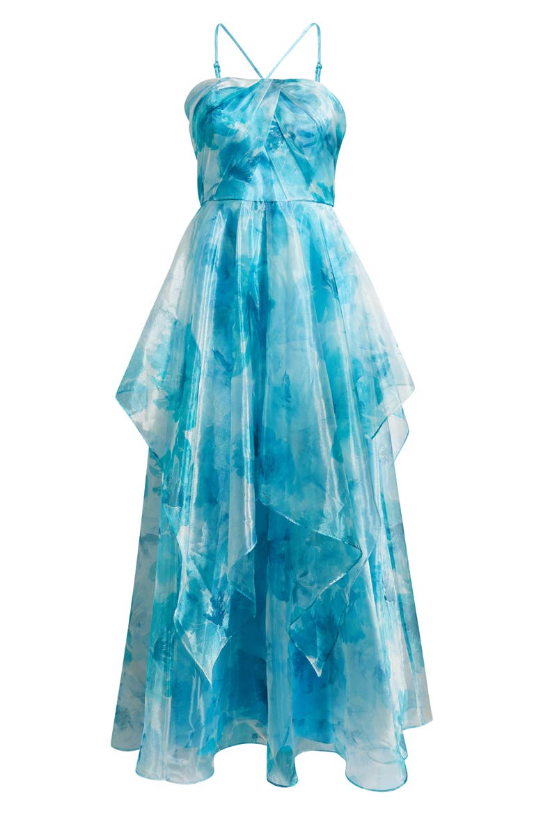 Handkerchief Halter Evening Gown, Alternate, color, BLUE MULTI