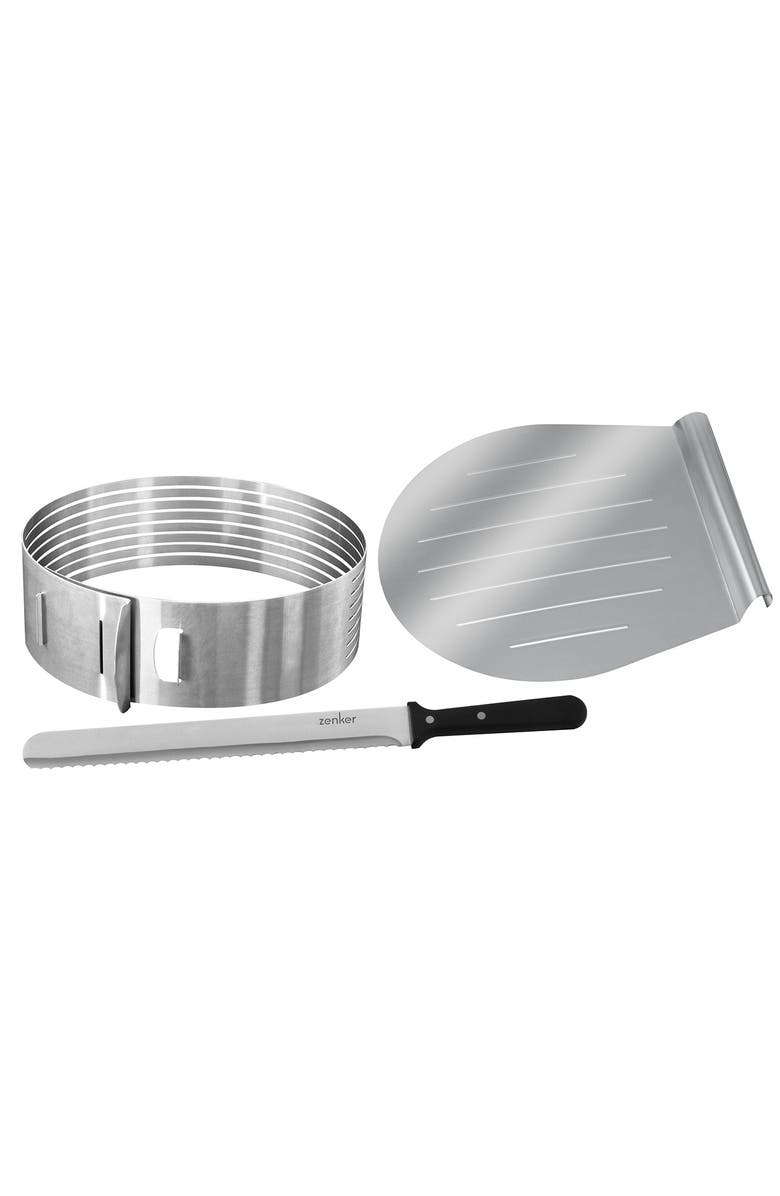 Zenker 3 Piece Layer Cake Slicing Kit With 12-Inch Serrated Knife, Alternate, color, Silver