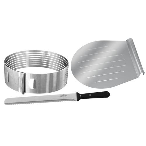 Zenker 3 Piece Layer Cake Slicing Kit With 12-inch Serrated Knife In Silver