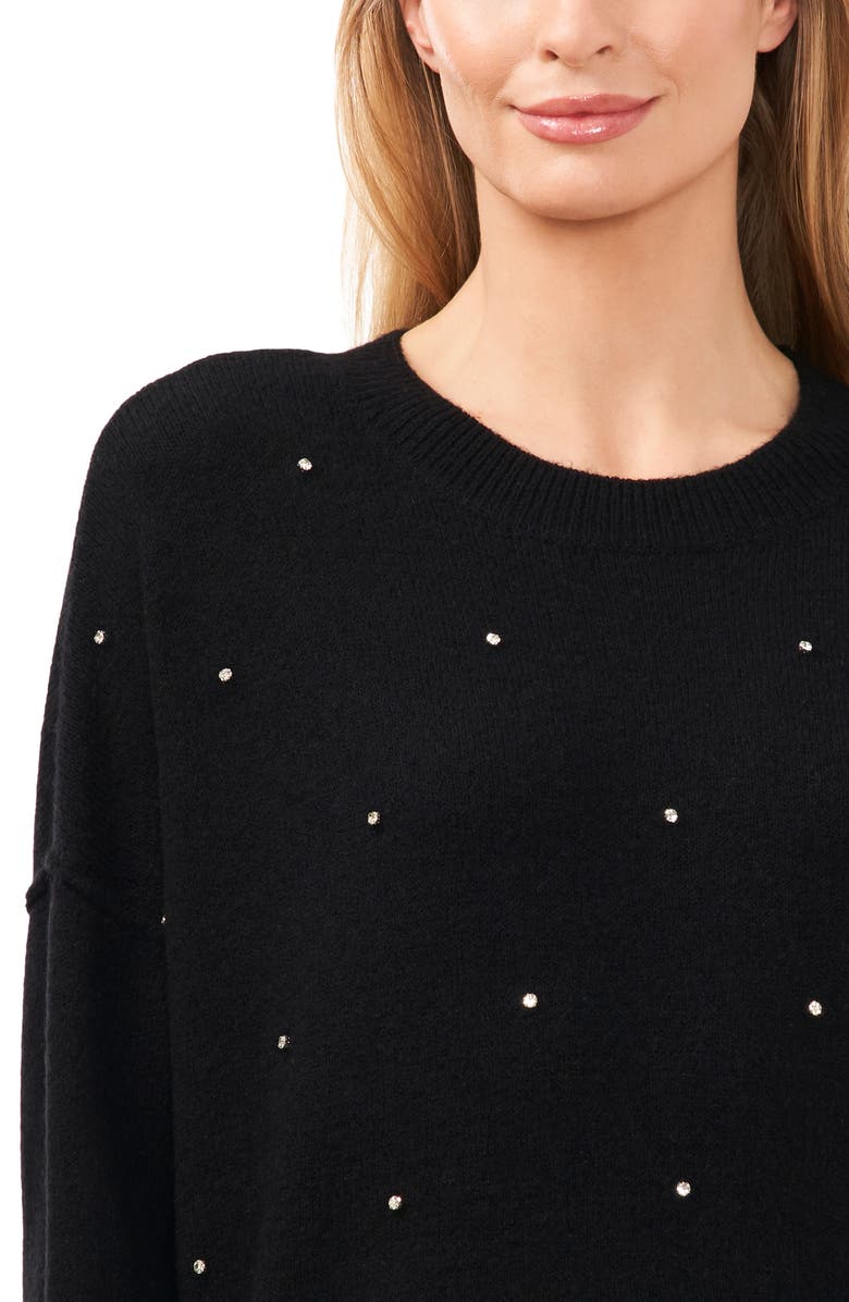 CeCe Rhinestone Embellished Crewneck Sweater, Alternate, color,