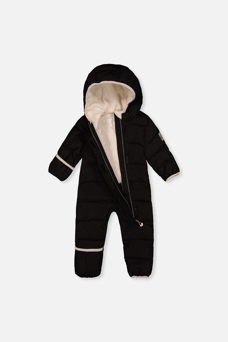 Fleece Hood Fold-Over One Piece Snowsuit, Alternate, color, Noir