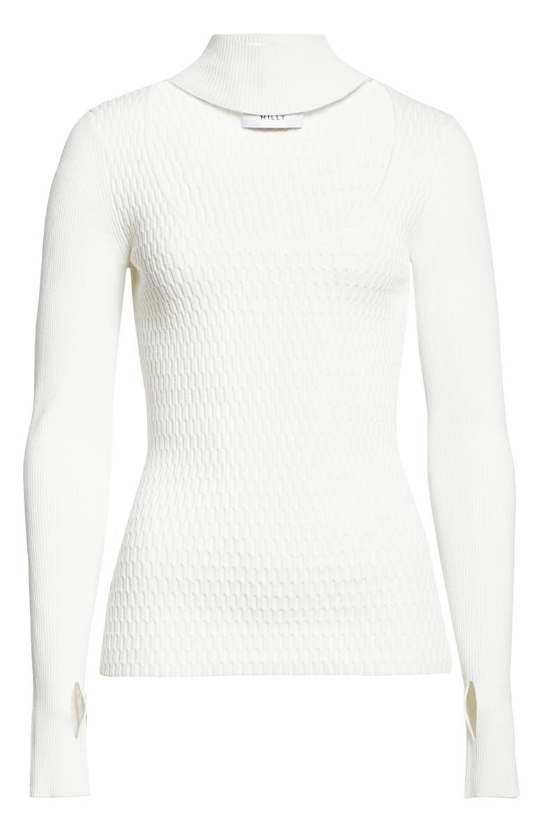 Milly Half Moon Cutout Sweater, Alternate, color, Ecru