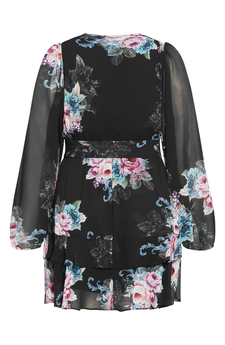 City Chic Amayah Floral Faux Wrap Dress, Alternate, color, Black Floral