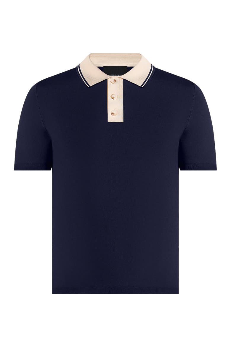 Roux Contrast Detail Luxe Knit Polo Shirt, Alternate, color, Navy