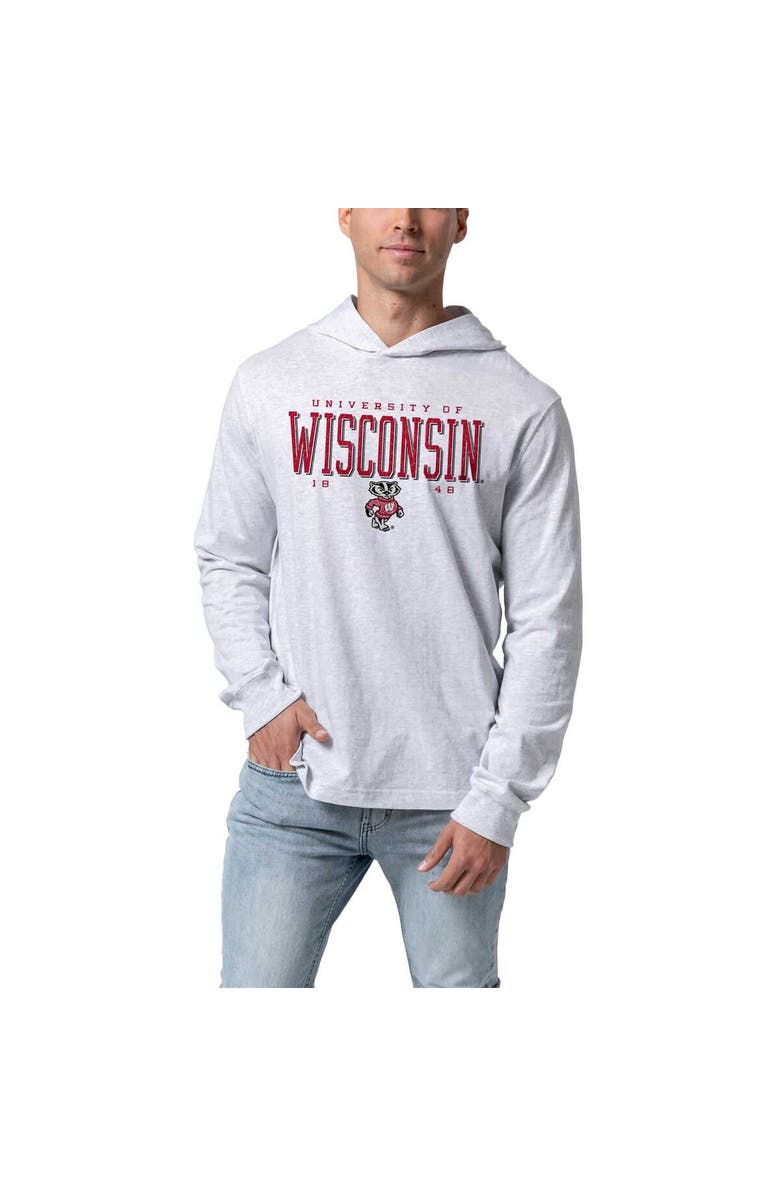 LEAGUE COLLEGIATE WEAR Men's League Collegiate Wear Ash Wisconsin Badgers Team Stack Tumble Long Sleeve Hooded T-Shirt, Alternate, color, Ash