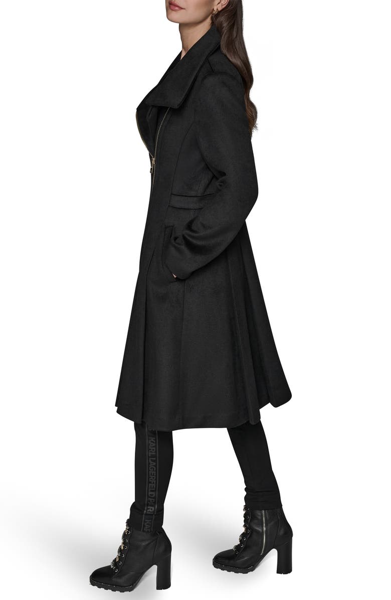 KARL LAGERFELD PARIS Wool Blend Fit & Flare Coat, Alternate, color, Black