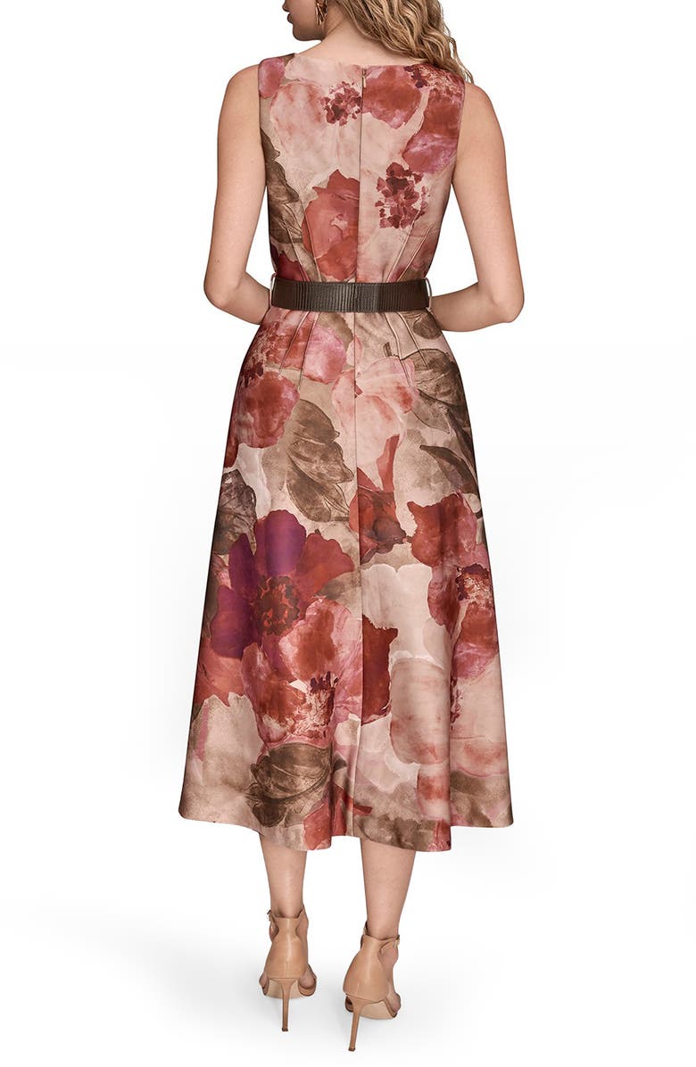 Donna Karan New York Floral Print Belted Midi Dress, Alternate, color, Red