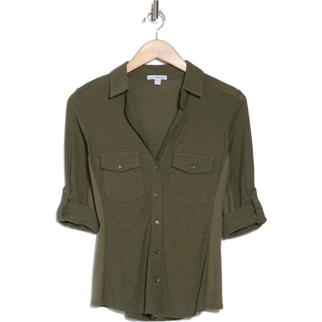JAMES PERSE JAMES PERSE COTTON V-NECK BUTTON-UP SHIRT